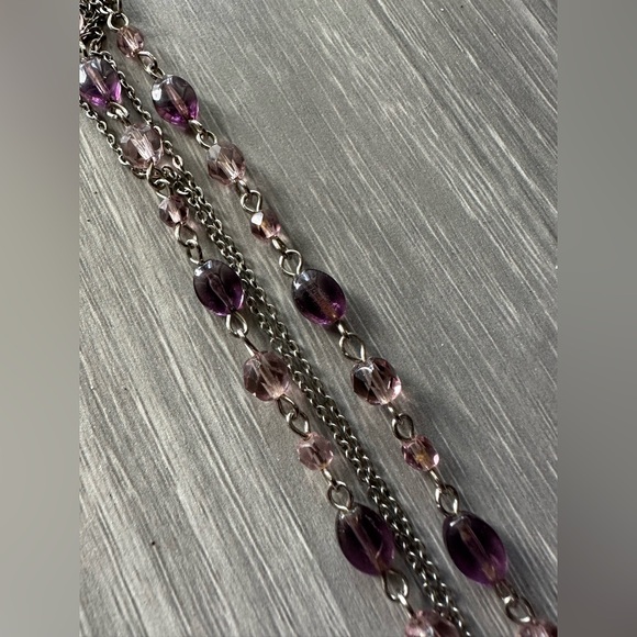 Amethyst Drop/Beaded Double Chain Necklace - Picture 7 of 11